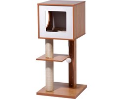 Kattenkrabpaal - Kattenmeubel Krabhuis - Nagelverzorging Spelen - FSC-gecertificeerd Hout - 49x40x91 cm - Bruin Wit