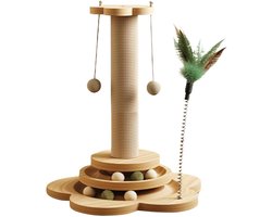 Kattenkrabpaal - Kattenmeubilair Klimpaal - Binnen Spelen - 4-in-1 Multifunctioneel - 40x25x25 cm - Zoals afgebeeld