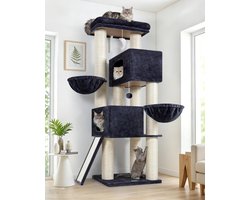 Krabpaal: Kattenkrabpaal - Klimboom Kattenmeubel - Katten Spelen - Extra Dikke Stammen - 170 cm Hoog - Donkergrijs