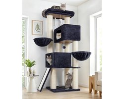 Krabpaal: Kattenkrabpaal - Klimmeubel - Spelen en rusten - Extra dikke stammen - 170 cm hoog - Donkergrijs