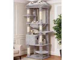 Krabpaal: Kattenkrabpaal - Klimmeubel - Spelen en rusten - Verstevigde basis - 50 x 40 x 153 cm - Lichtgrijs