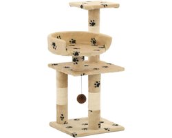 Kattenkrabpaal - Krabmeubel Kat - Klimmen en Spelen - Stabiele Vloermontage - 30x30x65 cm - Beige Pootprint