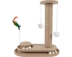 Kattenkrabpaal - Krabmeubel Kat - Spelen en Krabben - Interactieve Draaitafel - 38x21x9 cm - Bruin