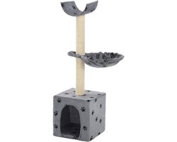 Kattenkrabpaal - Krabmeubel Poes - Katten Spelen - Stabiele Basis - 30x30x105cm - Grijs Pootjes
