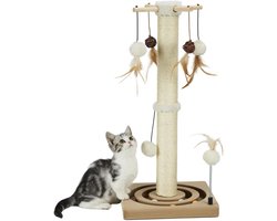 Kattenkrabpaal - Krabmeubel - Pootverzorging - Met Speelgoed - 61 cm - Beige