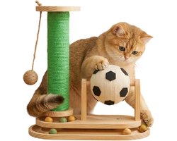 Kattenkrabpaal - Krabpaal kat - Spelen en krabben - Massief houten constructie - 39x23x14 cm - Houtkleur