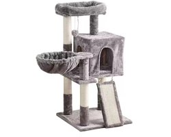 Kattenkrabpaal-Krabpaal -Katten Krabpaal-Kattenhuis-Kattenhuis met sisal beklede -krabpalen -Pluche woontoren -accommodatie Hangmat Krabpaal -activiteitencentrum- Zitstokken -Platform -Bungelende -ballen voor kittens -125 cm hoog-Grijs