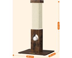 kattenkrabpaal - krabpaal - Kattenmeubel van natuurlijk sisaltouw - krabpaal met pluche speelbal - krasbescherming voor meubels - 73 cm hoog - vintage bruin