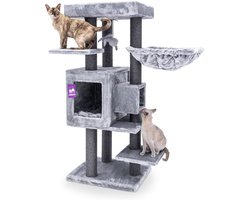 Kattenkrabpaal – Krabpaal – Krabboom – Kattenmeubel – Krabmeubel – Grijs – 134 cm Hoog – Dikke Ø 9 cm Sisalstammen