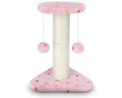 Kattenkrabpaal, krabpaal met sisal voor kleine katten, klimtoren voor kittens, krabpaal, klimboom, speeltoren met hangend speelgoed voor katten, roze, 22 x 20 x 28 cm