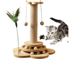 Kattenkrabpaal - Krabpaal met speelgoed - Kattenvermaken - 4-in-1 ontwerp - 40x25x25cm - Meerkleurig