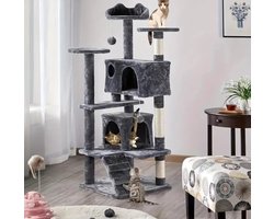 Kattenkrabpaal Meerdere Niveaus - Blauw - 138 x 50 x 50 cm - Voor Kleine en Middelgrote Katten - Optimaal Speelplezier en de Perfecte Slaapplaats