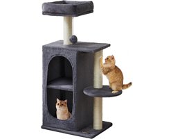 Kattenkrabpaal met 2 Caves en Krabpalen voor Meerdere Huiskatten - Donkergrijs