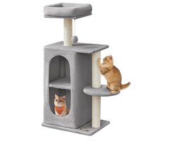 Kattenkrabpaal met 2 Holen en Krabpalen voor Meer Katten – Lichtgrijs