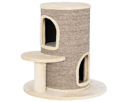 Kattenkrabpaal met Dubbele Laag, Comfortabel Nest, Uitzichtplatform en Kraboppervlakte, Geschikt voor Kleine Katten tot 5kg 60x60x61cm Beige