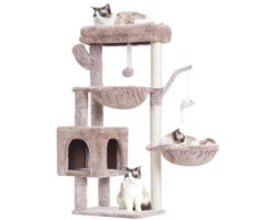 Kattenkrabpaal met Hangmatten en Speelgoed - 100 cm Hoog, Beige-Bruin