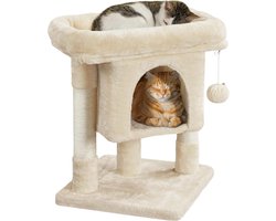 Kattenkrabpaal met Hol en Speelboom voor Kleine Katten - Beige
