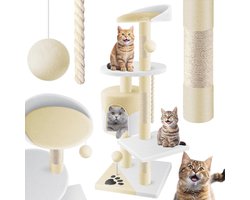 Kattenkrabpaal met Hoogte van 112 cm - Stevige Klimboom met Speelballen en Holletjes voor Katten
