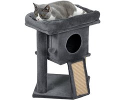 Krabpaal: Kattenkrabpaal - Met jute krabmat - Met ligplatform - Met kattenhuis - Inclusief speelbal - Beige, 40 x 40 x 57 cm