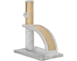 Kattenkrabpaal met jutebekleding hangende belbal en krabplank afmetingen 34 x 24 x 43 cm grijs Dierenmeubels, kattenbedden