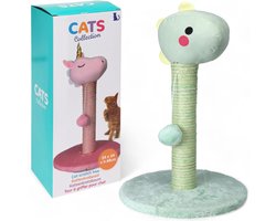Kattenkrabpaal met kop - Krabmeubel - Krabben en spelen - Inclusief speelbal - 48 cm hoog - Dino groen