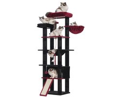 Kattenkrabpaal met Meerdere Verdiepingen en Play Struktur, 200 cm Hoog, Rood-Zwart