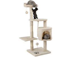 Kattenkrabpaal met Pluche Ballen, Speeltouw en Hoogwaardige Sisal - 112 cm Hoog voor Kleine en Grote Katten - Beige