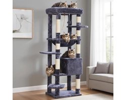 Kattenkrabpaal met Schuilplaats en Grote Platformen - 50 x 50 x 153 cm - Grijs