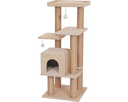 Kattenkrabpaal met Speelgoed en Mand - Natuurlijk Jute - 122 cm Hoog