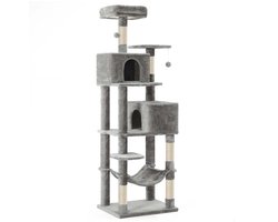 Kattenkrabpaal multifunctionele kattenklimpaal meerlaagse constructie comfortabel zacht pluche oppervlak sisal krabpaal stabiel en versterkt stevig duurzaam houten frame geschikt voor katten thuis om te klimmen krabben en rusten 49x49x135 cm grijs