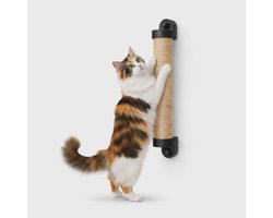 Kattenkrabpaal Muur - Krabmeubel Kat - Krabben en Spelen - Zuigkracht Montage - 38x7.5x10cm - Zwart