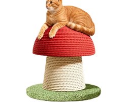 Krabpaal: Kattenkrabpaal - Paddenstoel Toren - Katten Spelen - Stevige Basis - 30x18x20 cm - Rood