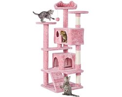 Kattenkrabpaal pluche speelboom met knuffelholtes 139 cm - Roze