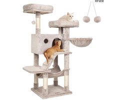 Krabpaal: Kattenkrabpaal - Speelboom - Klimmen en relaxen - Extra stabiel ontwerp - 135 cm hoog - Ombre bruin wit