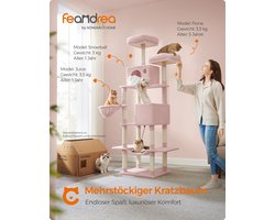 Kattenkrabpaaltoren - Krabpaal - Activiteitencentrum - Spaanplaat en pluche - 60 cm x 50 cm x 206 cm - Voorkomt kantelen - 23,5 kg