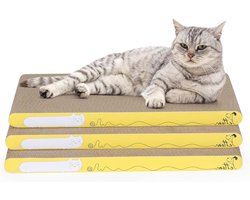 Kattenkrabplank 3 stuks - voor binnenkatten - omkeerbaar kartonnen krabber - gerecycled en duurzaam - hoge dichtheid - 43x215x3 cm .