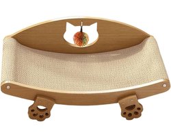 Krabplank: Kattenkrabplank - Krabmeubel Rustbed - Meubels Beschermen - Kantelbestendig Ontwerp - 64 x 25 x 9 cm - Houtkleur