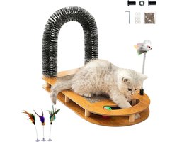Kattenkrabplank - Krabpaal Krabmat - Spelen Rusten - 4-in-1 Multifunctioneel - 44x26x31 cm - Natuurlijk Hout