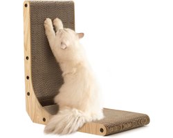 Kattenkrabplank L-vorm - 47 cm Hoog - Krabmeubel met Speelbal - Duurzame Krabplank voor Katten - Gemaakt van Hoogwaardig Karton - Wandmontage Kattenmeubel - Maatnaam: Medium (42 cm)