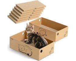 Kattenkrabplank met 2 Boxen en 6 Krabplanken, Groot XXL Dubbelzijdig Krabkarton voor Katten Hoogwaardig Vervangbaar Karton Kattenmeubel