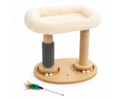 Krabplank: Kattenkrabplank met Kattenhuisje-Dubbele Krabpalen en Draaibaar Balletje-Kattenspeelgoed-Houten Krabmeubel voor Kittens en Katten