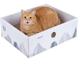 Krabplank: Kattenkrabplank met opbergbox - Krabmeubel van karton - Bescherm je meubels - Aan beide zijden te gebruiken - 43 x 34 x 15 cm - Wit