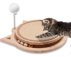 Kattenkrabplank Speelgoed - Krabpaal Interactief - Actief Spelen - Met Balbaan Veer - 348 x 328 x 188cm - Natuurhout