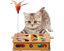 Kattenkrabpuzzel - Krabdoos Speelgoed - Kattenentertainment - Dubbel Speelontwerp - 28.5 x 28.5 x 2.56 cm - Houtkleur