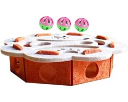 Kattenkrabpuzzel - Verrijkingsdoos Kat - Mentale Stimulatie - Uniek Doolhofontwerp - 30 x 30 x 8 cm - Oranje en Wit