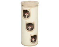Krabton: Kattenkrabton 96 cm Met 4 Niveaus, Kattenkrabpaal Met Wasbaar Bed, 3 Slaapholletjes, Hangspeelgoed, Kattenboom Voor Meerdere Katten, Cr&egrave;mewit, 38x38x96 cm, 360&deg; Sisalkraboppervlak, Zachte Pluche Bovenligplek Met PP-Katoenvulling, Interactieve Speelmu