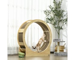 Kattenloopwiel – Kattenrad – Kattenrader – Kattenwiel – Kattenfitness – Natuurlijk houten ontwerp – Ingebouwde veiligheidsrem en krabmat