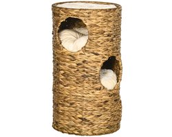 Krabpaal: Kattenmand 40×40×73 cm lichtbruin metalen structuur, krabpaal, kattenbed, met 3 kattenholen en afneembaar kussen, ruimtebesparend ontwerp, eenvoudig ontwerp, praktisch en mooi, geschikt voor gebruik binnenshuis