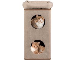 Krabpaal: Kattenmand - Kattenhuis Krabpaal - Spelen en Rusten - Drie Niveaus Sisal - 38x38x77.5 cm - Beige