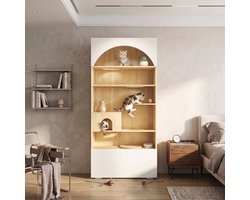 Wandmeubel: Kattenmeubel / Kattenkast / Kattenklimwand 90x50x200 cm – Opbergruimte – met Klim- & Rustruimte – Spaanplaat / White,Wood